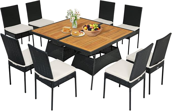 Tangkula 10 Piece Wicker Patio Dining Set, Outdoor Rattan Table & Chairs Set by TANGKULA