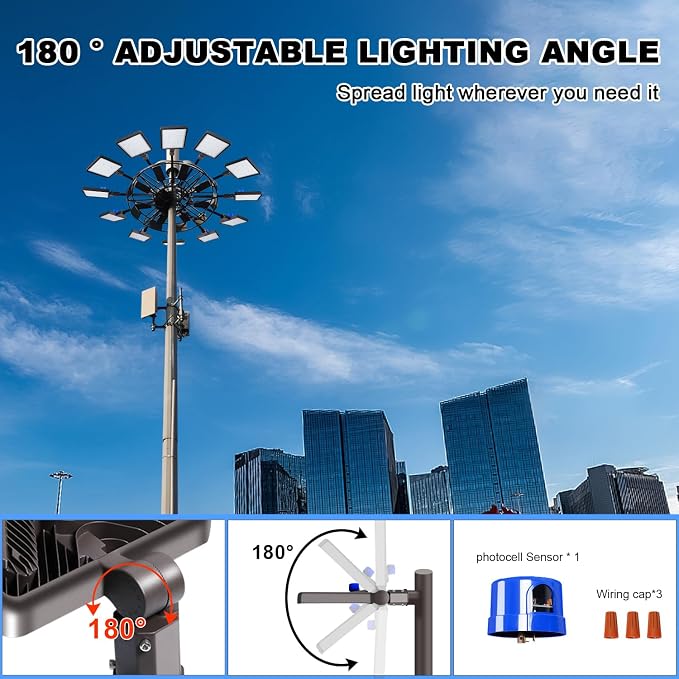 Juyace 480W LED Parking Lot Light, Slip Fitter Mount, 72000LM Shoebox Flood - Image 4
