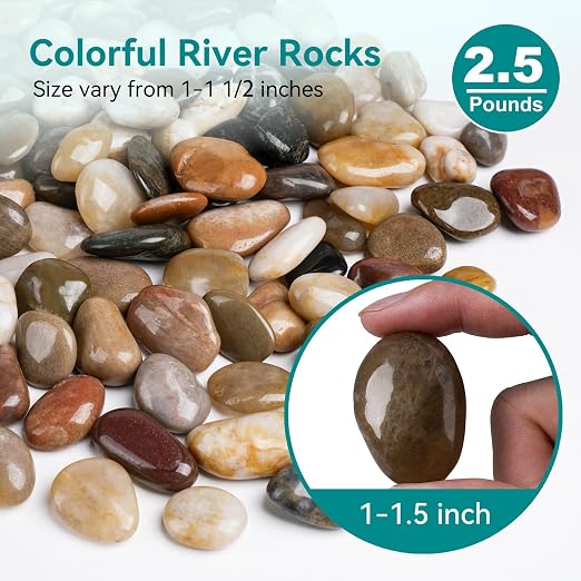 2.5 lbs Decorative Rocks for Potted Plants, 1-1 1/2 inch River Rocks for Plants - Image 2