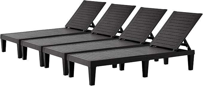 Chaise Lounge Outdoor Set of 4, Adjustable Pool Lounge Chair by EUNHOO