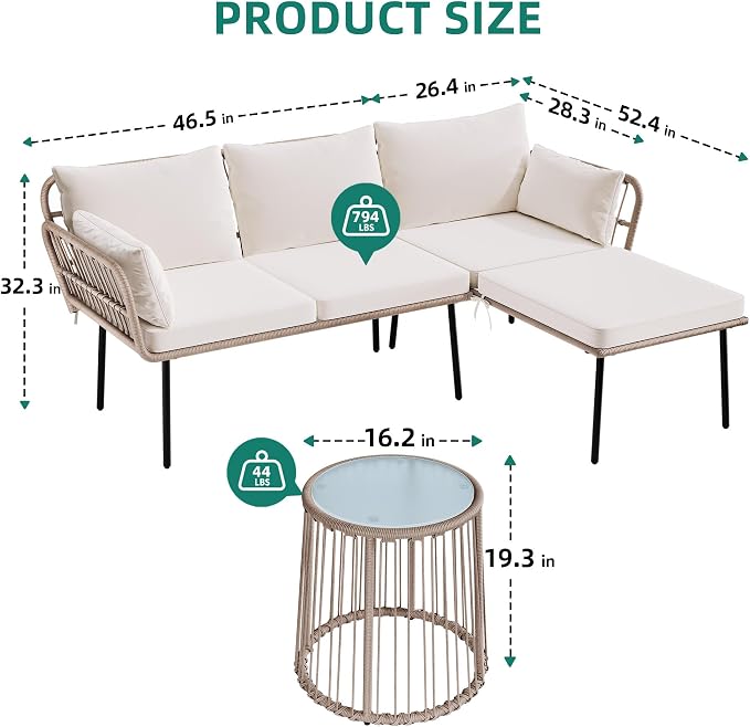 YITAHOME 3 Piece Patio Furniture Set Wicker Patio Sectional - Image 4
