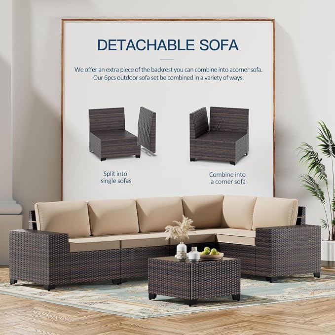 Kullavik Outdoor Patio Furniture Set, 12 Pieces Sectional Rattan Sofa Set Brown - Image 7