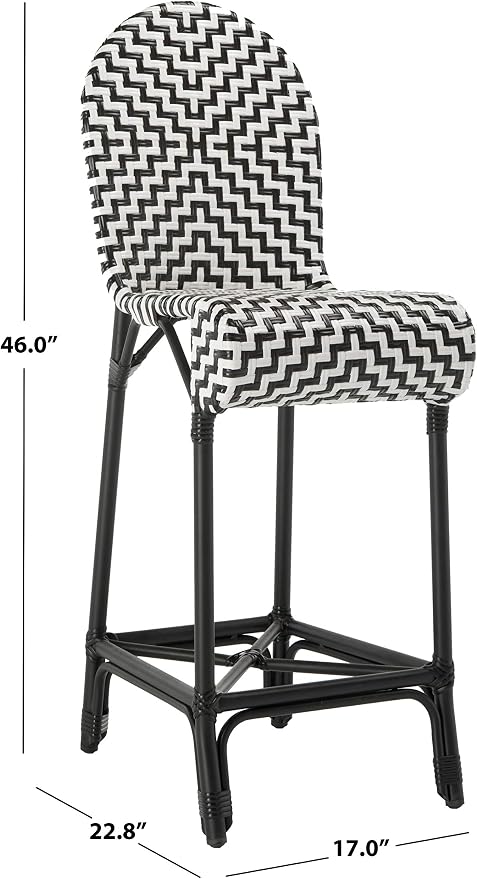SAFAVIEH Outdoor Collection Tilden Black and White Indoor/Outdoor Bar Stool - Image 3