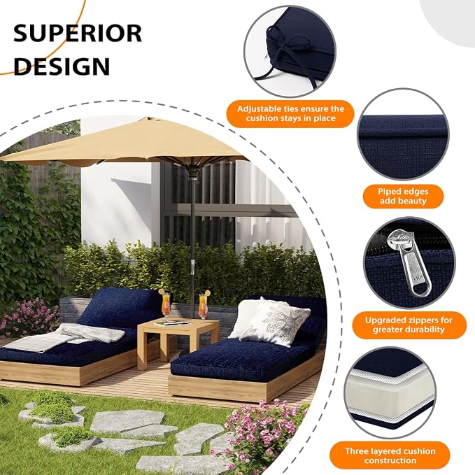Sundale Outdoor Olefin Chaise Lounge Cushion, Water-Resistant Patio Lounge - Image 2