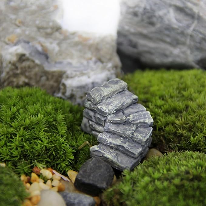 2Pcs Miniature Garden Bridge and Stone Steps, Resin Fairy Garden Decor - Image 4