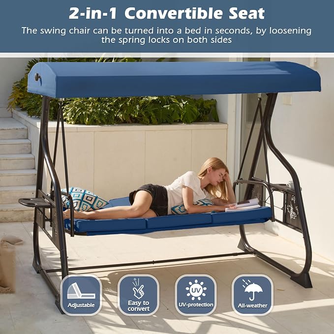 3-Seat Patio Porch Swing 800LBS Outdoor Swing - Image 2