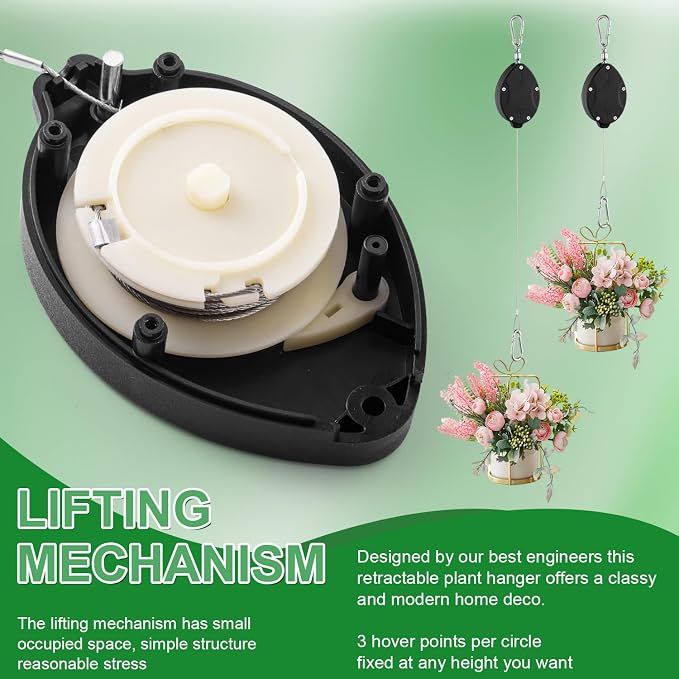 1 Pack Heavy Duty Retractable Plant Hangers, Adjustable Pull-Down Pulleys - Image 4