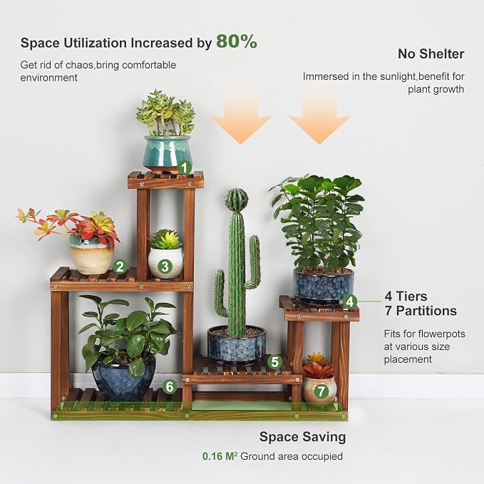 Pine Wood Plant Stand Indoor Outdoor Multi Layer Flower Shelf Rack Higher and - Image 3