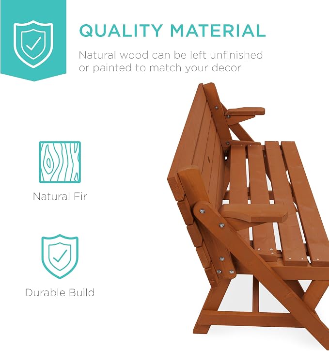 Best Choice Products 2-in-1 Transforming Interchangeable Outdoor Wooden Picnic - Image 4