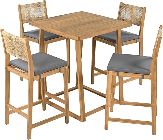 Christopher Knight Home Barron 5-Piece Acacia Wood Patio Bar Set, Patio Bar - Image 3