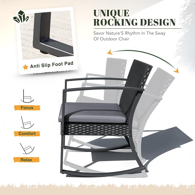 Devoko Resin Patio Furniture Set 3 Piece All Weather Outdoor Rocking Chairs - Image 5