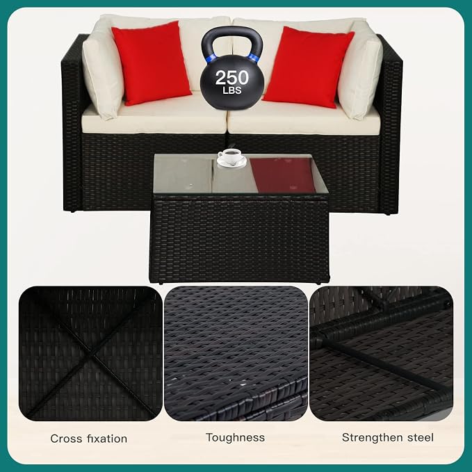 5 Pieces Patio Furniture Sets Outdoor Furniture Patio Sofa Wicker Sectional - Image 5