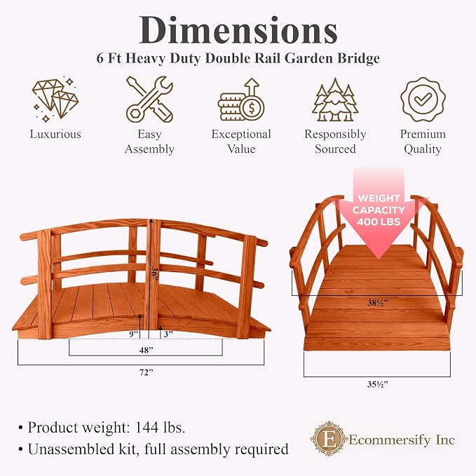 6 FT Cedar Amish Made Garden Bridge - Image 2