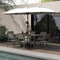 Outdoor Dining Set for 6 with 15FT Umbrella, Aluminum & HDPE Outdoor Table and by PatioKingdom