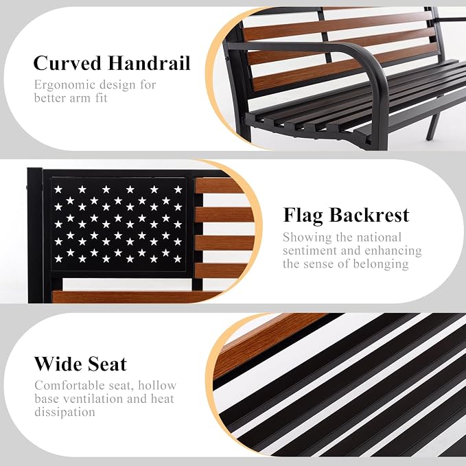 50" Outdoor Garden Bench, Cast Iron Metal Frame Patio and Porch Welcome Benches - Image 5