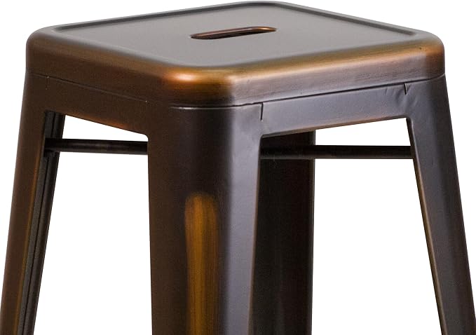 Flash Furniture Kai Commercial Grade 30" High Backless Distressed Copper Metal - Image 6