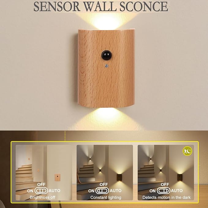 LANDGOO White Ash Wood Night Light Step Light - Image 2