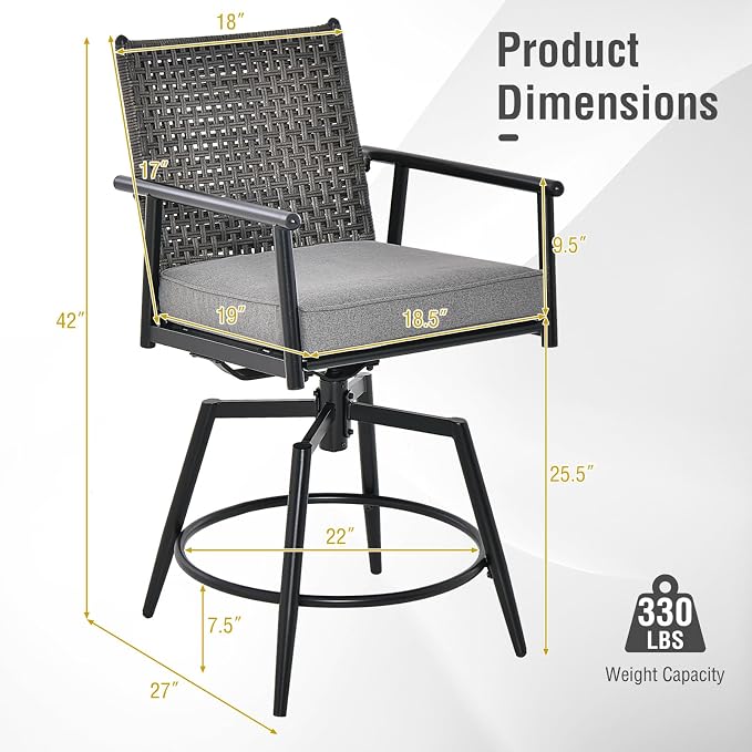 Tangkula Patio Swivel Bar Stools Set of 4, Outdoor Counter Height Bar Chairs - Image 5