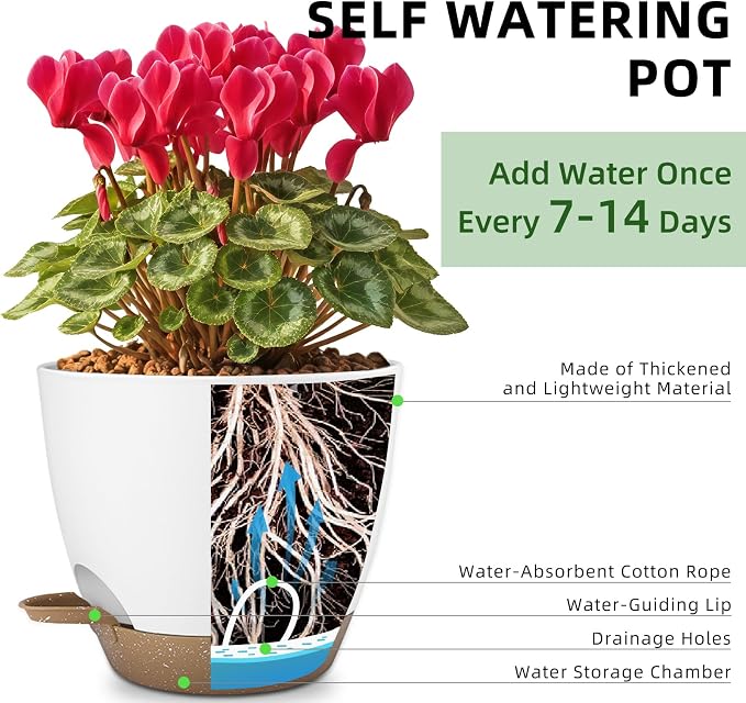 Plant Pots 8/7.5/7/6.5/6 Inch Self Watering Pots, 5 Pack Planters - Image 2