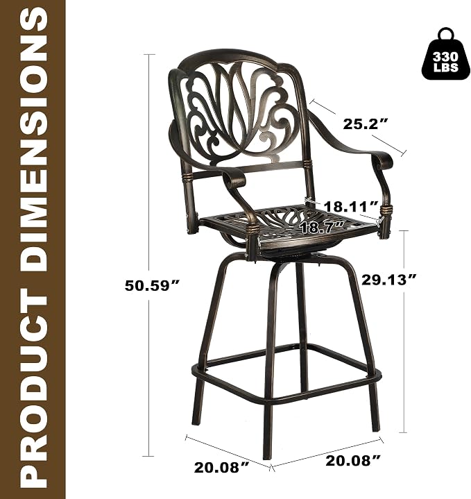 Grepatio Outdoor Cast Aluminum Swivel Bar Stools Set of 2, Patio Height - Image 3