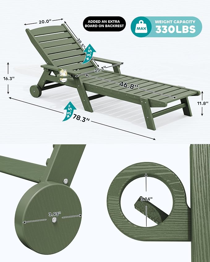 SERWALL Patio Chaise Lounge Chair Set of 2, Poly Lounge Chair - Image 2