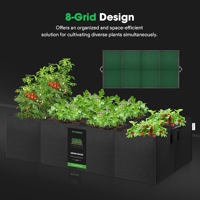 VIVOSUN 8-Grid 55 Gallon Plant Grow Bags, Large Fabric Raised Garden Bed - Image 5