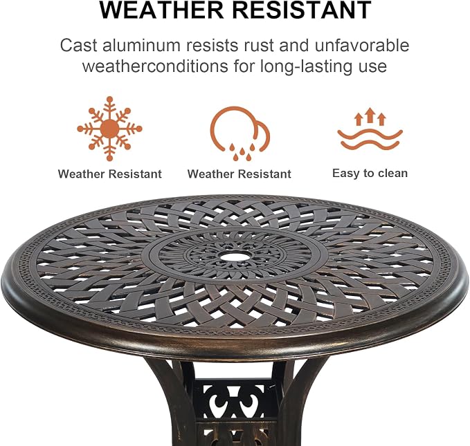 30.31" Outdoor Patio Dining Table, Cast Aluminum Patio Bistro Table, Round - Image 5