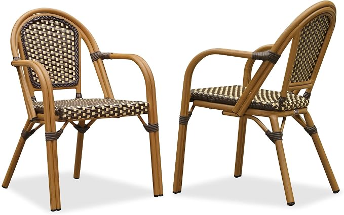 PURPLE LEAF French Bistro Chairs Set of 2 Patio Dining Chairs Hand-Woven by PURPLELEAF