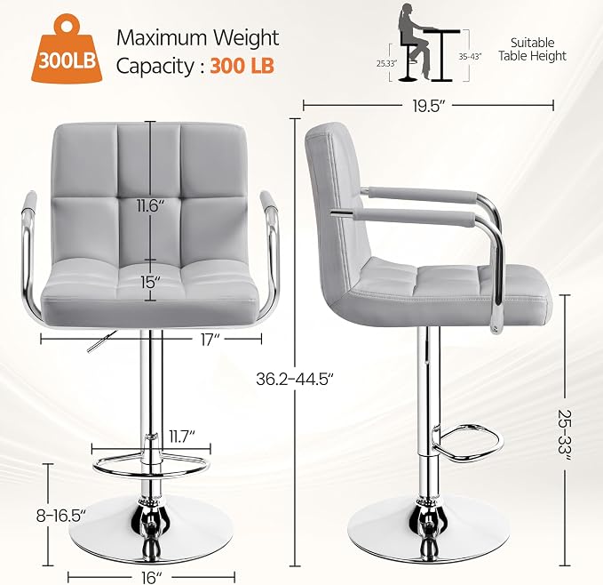 Yaheetech Bar Stools, PU Leather Adjustable Swivel Barstools, Hydraulic Kitchen - Image 3