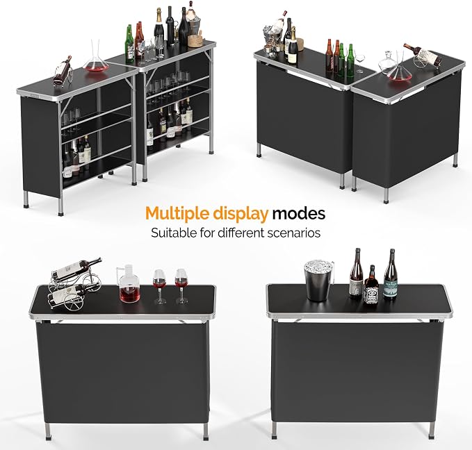 VINGLI 43" Portable Bar Table, 3-Tier Shelves, Mobile Bar Table - Image 8