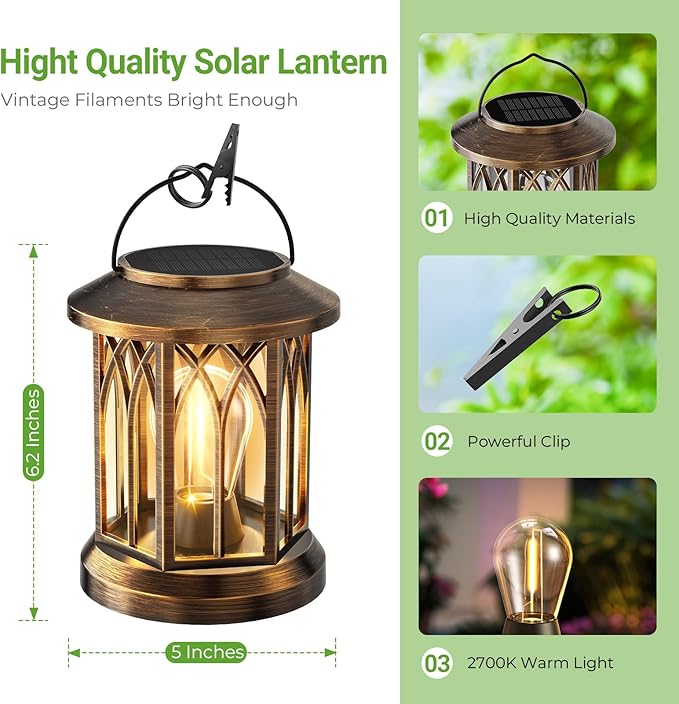 WdtPro Solar Lanterns Outdoor Lights, 2 Pack Bright Lanterns Outdoor Waterproof - Image 5