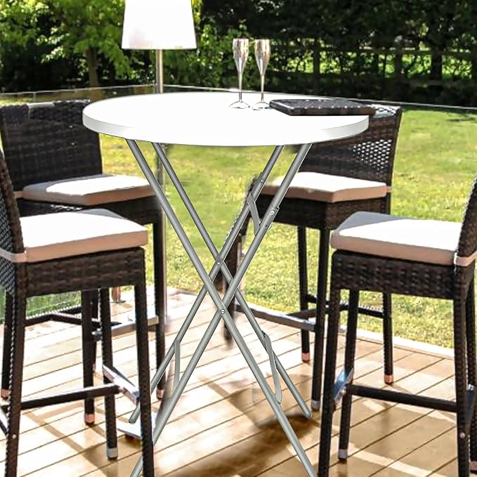 32in Cocktail Table, Plastic Folding Round High Top Indoor Outdoor Use - Image 6