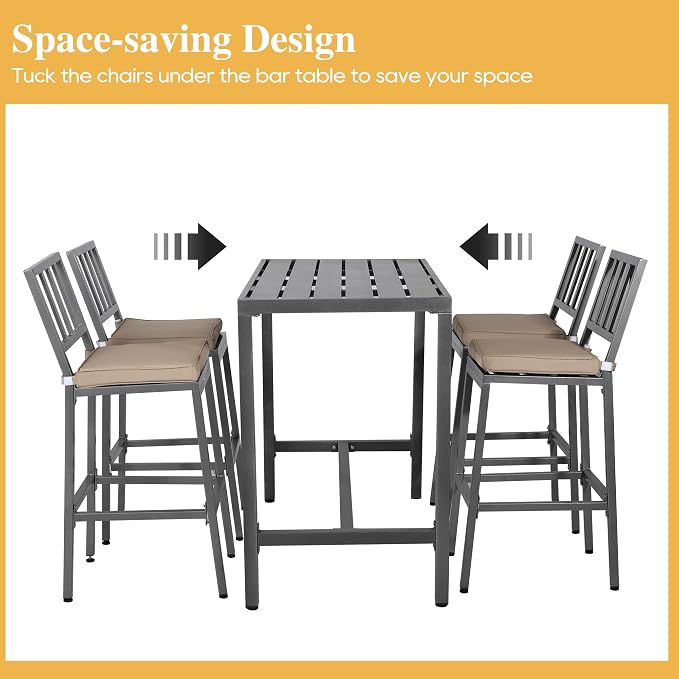 Outdoor Patio Bar Set, Bar Height Patio Dining Set, Weather-Resistant Bistro - Image 5