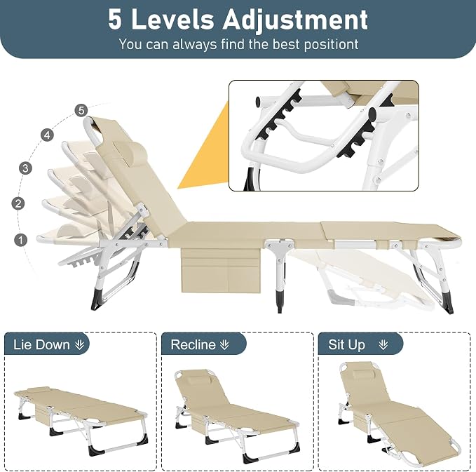 LILYPELLE 5-Position Folding Chaise Lounge Chair - Image 5