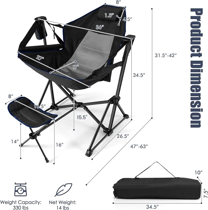 Tangkula Set of 2 Hammock Camping Chair, Portable Camp Chair - Image 3