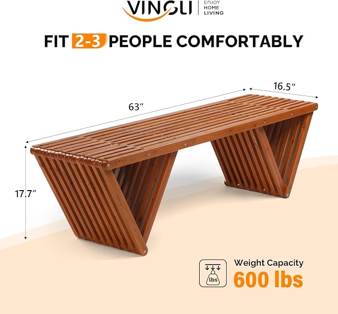 VINGLI Outdoor Wooden Bench, 600lb Capacity Outdoor Backless Benches - Image 2