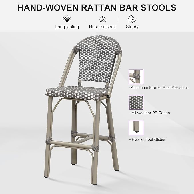 PURPLE LEAF Outdoor Bar Stools Set of 4 Champagne 30'' Patio Bar Stool Print - Image 7