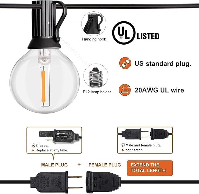 HISTAR 48Ft Patio Lights Outdoor Waterproof 24+2 Edison Bulbs - Image 3