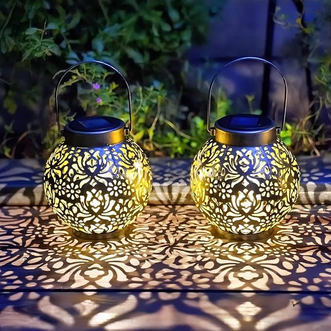 2 Pack Outdoor Solar Hanging Lantern Lights Metal LED Decorative Lamp - Image 3