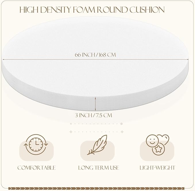 Frienda 3" Height 66" Diameter High Density Foam Round Cushion Insert 35 D - Image 4