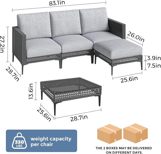 5 Pieces Outdoor Patio Conversation Set – Rattan L-Shaped Corner Sofa - Image 9