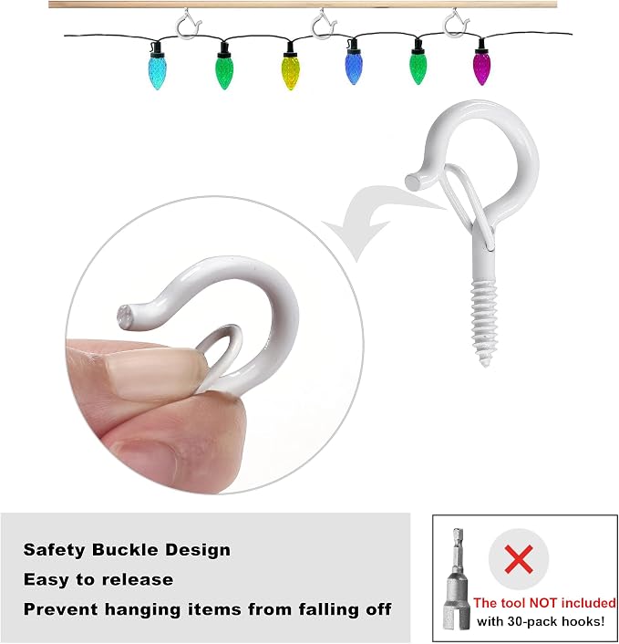 PlusRoc 30 Pack Ceiling Hooks for Hanging Plants Outdoor String Lights Heavy - Image 2
