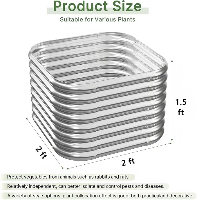 4 PCS Tall 2x2x1.5ft Galvanized Raised Garden Bed Outdoor, Metal Garden Bed - Image 2
