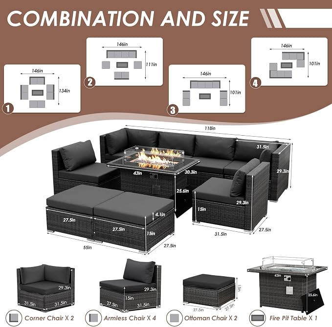 BULEXYARD 9 Pcs Highback Patio Furniture Set - Image 6