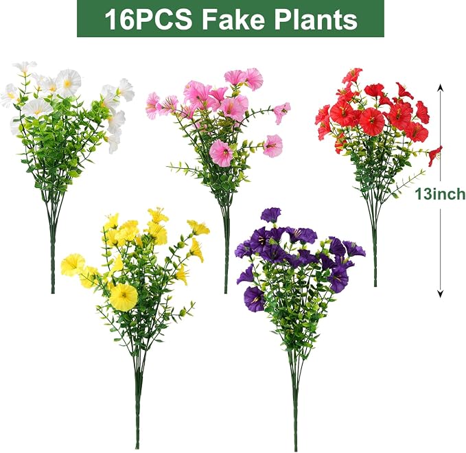 Artificial Flowers for Outdoors, UV Resistant Fake Silk Morning Glory, - Image 4