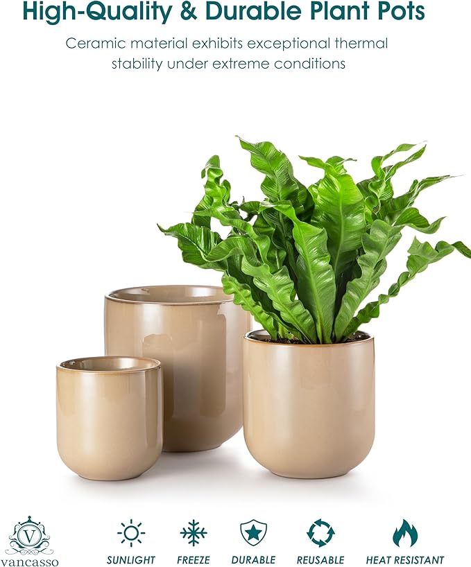 vancasso Ceramic Plant Pots, 4+5+6 inches, Planters - Image 4