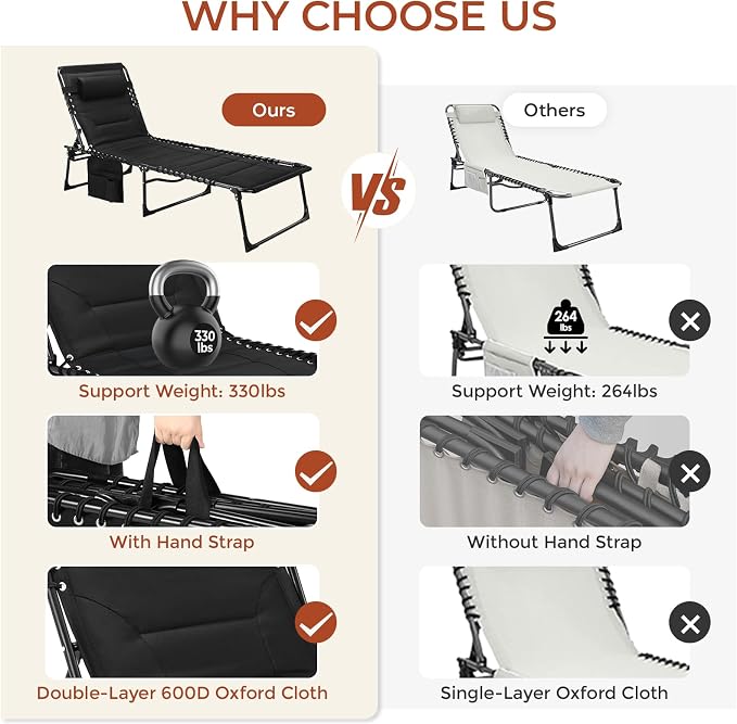 TLSUNNY Padded Folding Lounge Chair, Portable Reclining Chair - Image 5