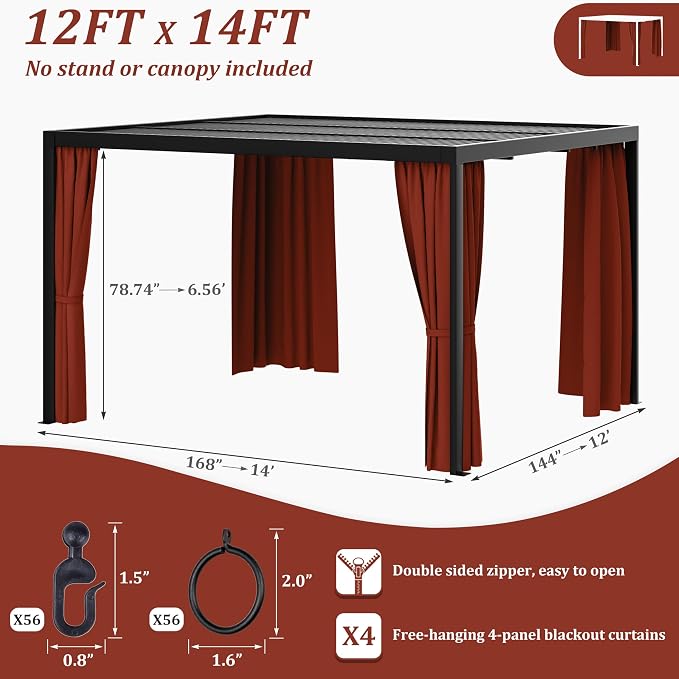 Gazebo Universal Replacement Privacy Curtain, 4-Panels Sidewall Curtains - Image 2