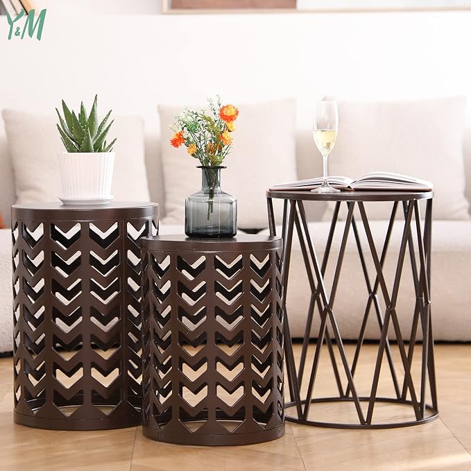 Y&M Set of 3 Round Heavy-Duty Side Table End Table, Coffee Table - Image 5