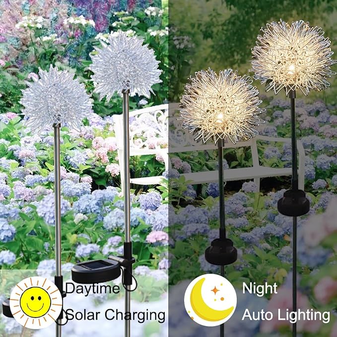 GUOCHENG Dandelion Solar Garden Lights, 4 Pack Solar Metal Dandelion Light - Image 6